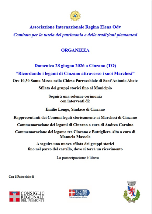 Manifestazione a cura dell'Associazione Internazionale "Regina Elena" Odv - Domenica 28 giugno 2026 alle ore 10,30